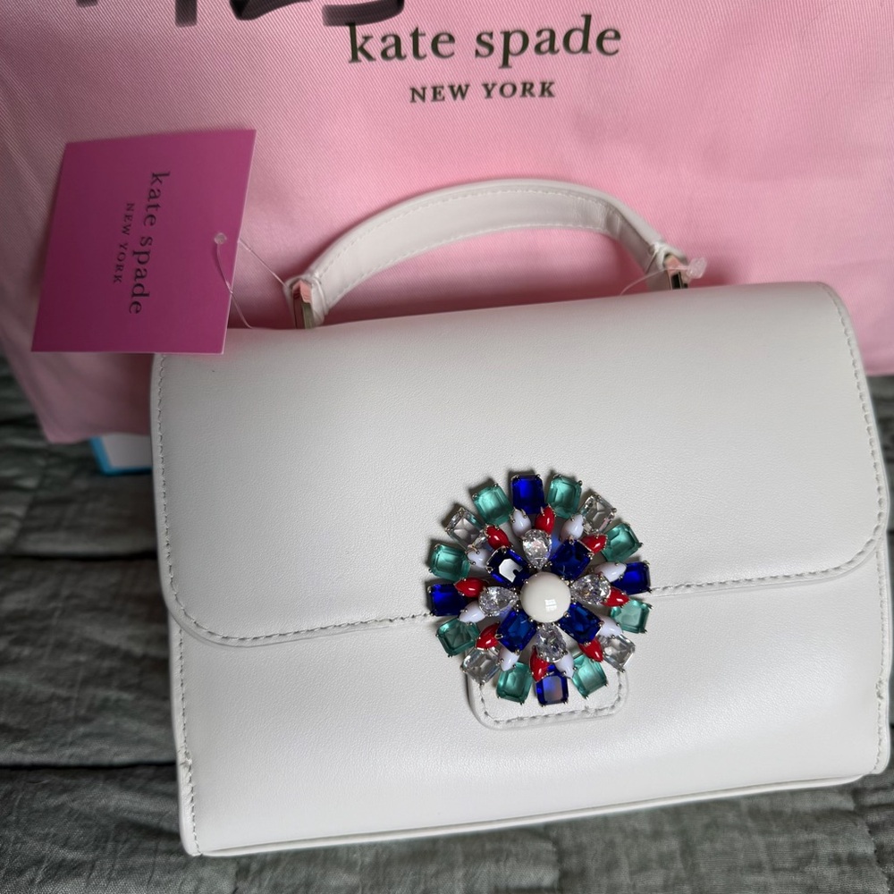 Kate Spade White Mini Bag with Colorful Jewel Accent